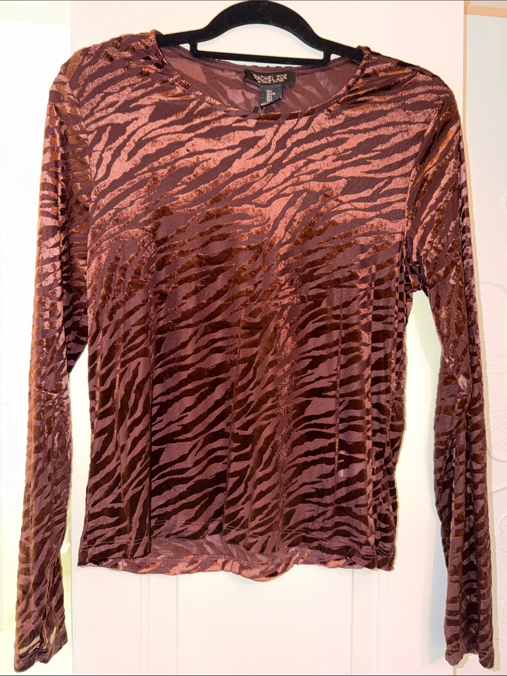 Rachel Zoe Mesh Metallic Brown Animal-Print Long Sleeve Top NWT Size Large